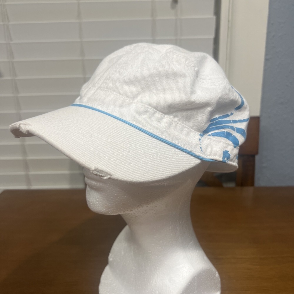 Malibu Rum Women's Hat Blue And White Stretch To Fit Distressed Bill